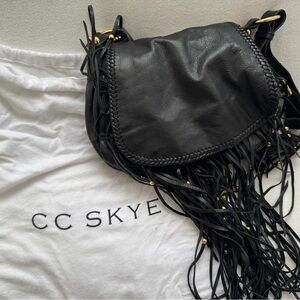 CC Skye Black Leather Fringe Shoulder Bag